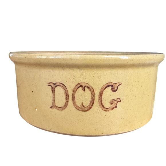 Vintage Small DOG Food Feeder Bowl Crock Pottery Dish Tan RRP? Unstamped - Picture 1 of 12